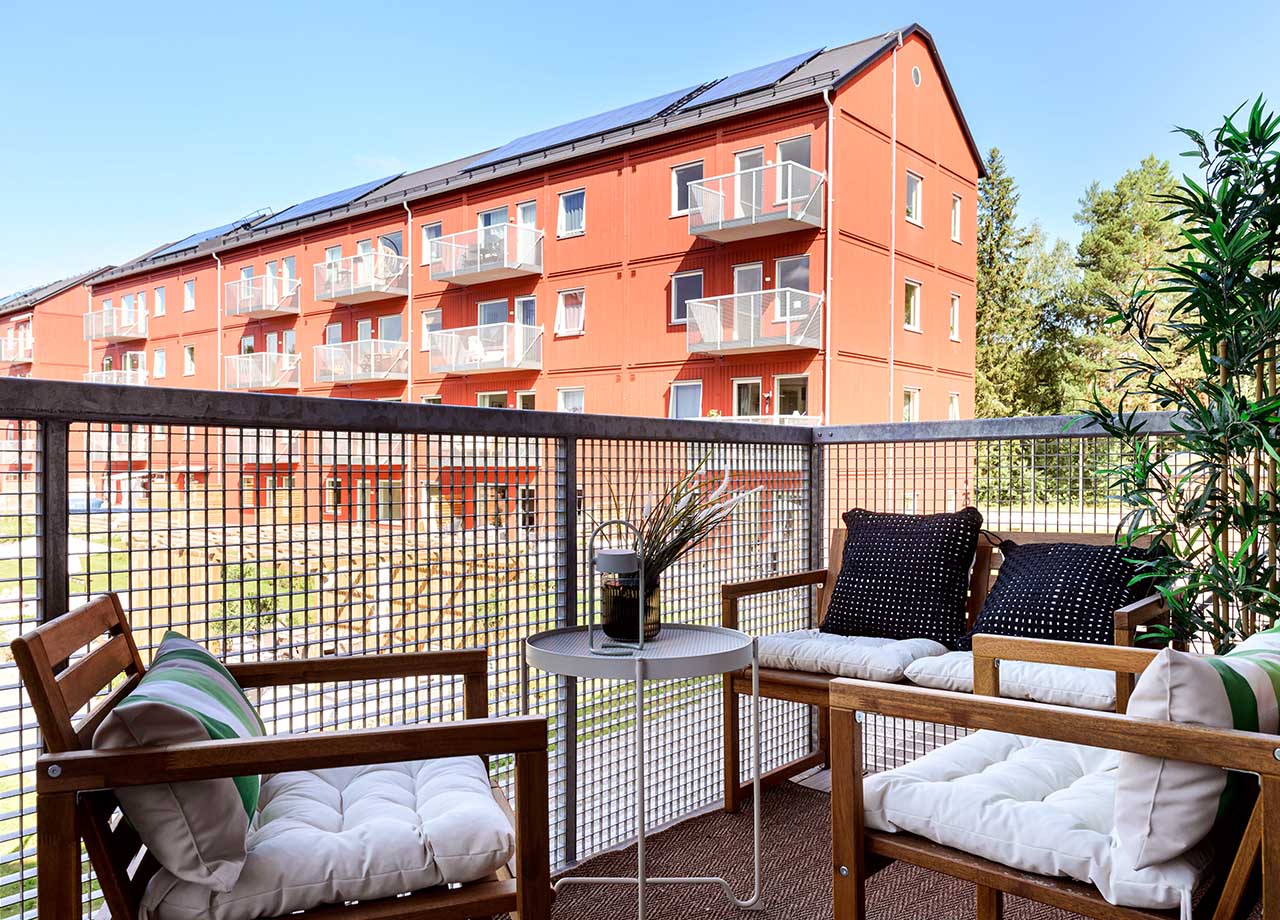 Balkong till lägenhet 4 rum och kök i BoKlok Duetten.