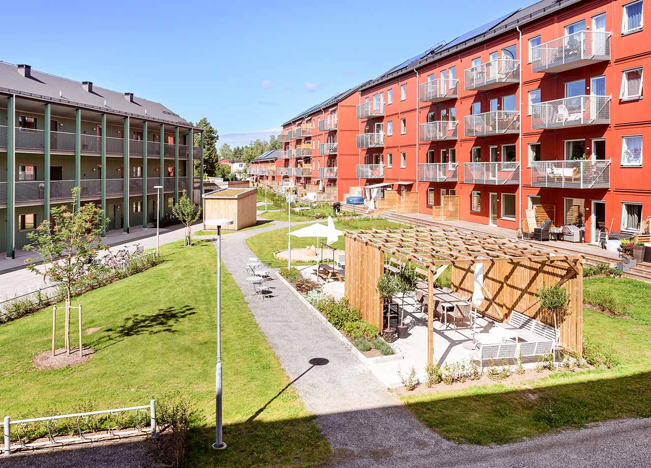 Foto av innergården i BoKlok Duetten.