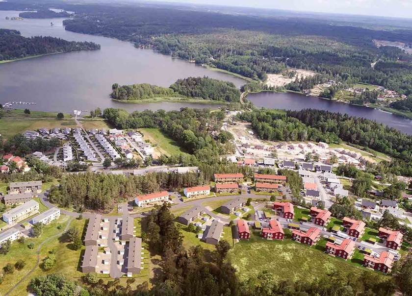 flygfoto på BoKlok projekt i Mariefred Strängnäs