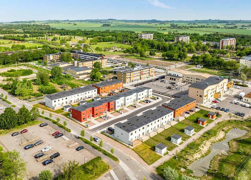 Flygfoto över kvarteret Månstenen i Landskrona.